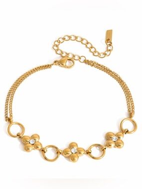 18K Gold Plated Crystal Floral Link Bracelet